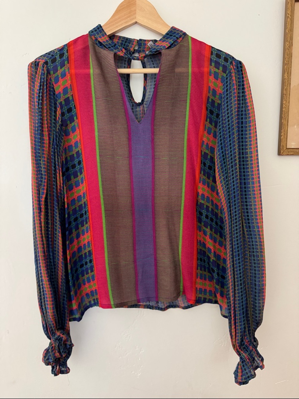 Multicolor Striped Keyhole Blouse - Women's